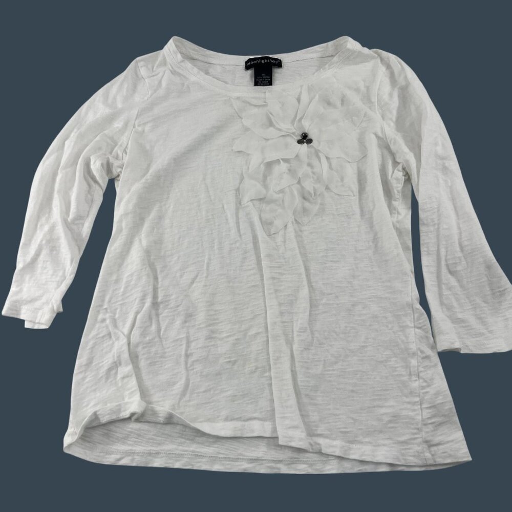 Moonlight Bay White Cotton 3/4 Sleeve Women's Top Medium Y2k